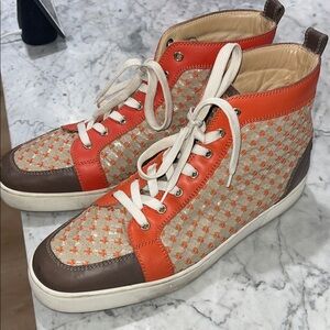 Christian Louboutin High-Top Sneakers with Orange Accents